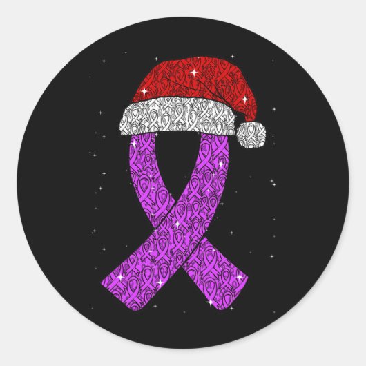 Epilepsy Christmas Hat Purple Awareness Ribbon Sei Ronde Sticker (Voorkant)