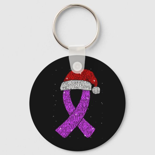 Epilepsy Christmas Hat Purple Awareness Ribbon Sei Sleutelhanger (Voorkant)