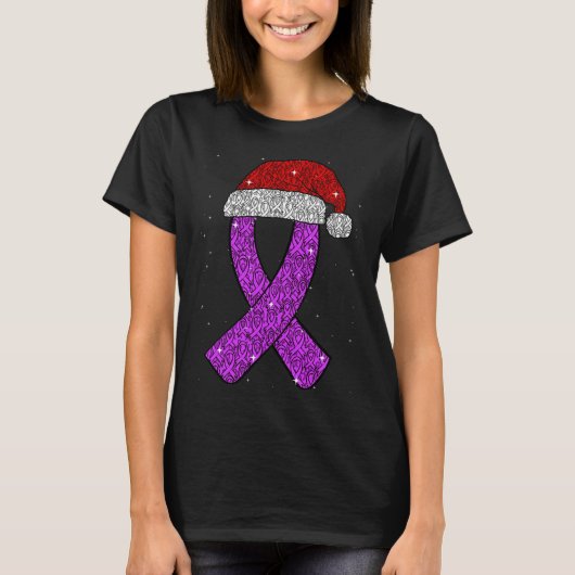 Epilepsy Christmas Hat Purple Awareness Ribbon Sei T-shirt (Voorkant)