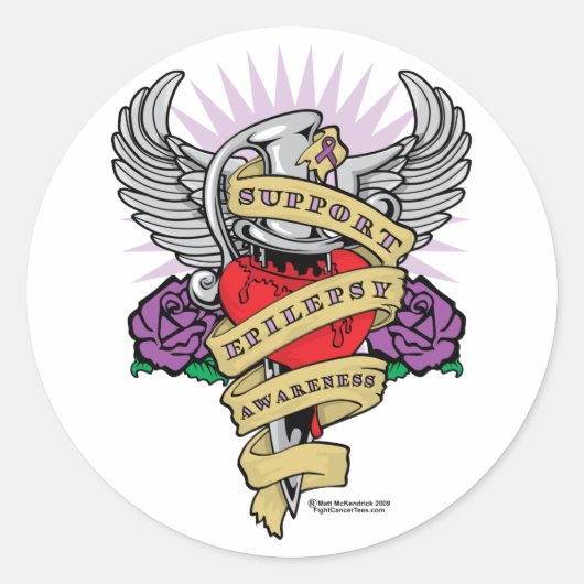 Epilepsy Dagger en Heart Tattoo Ronde Sticker (Voorkant)