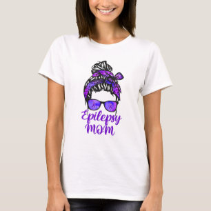 Epilepsy Mam Messy Bun Hair Glasses Bandana Paars T-shirt