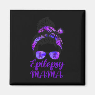 Epilepsy Mama Messy Bun Hair Glasses Bandana Purpl Magneet