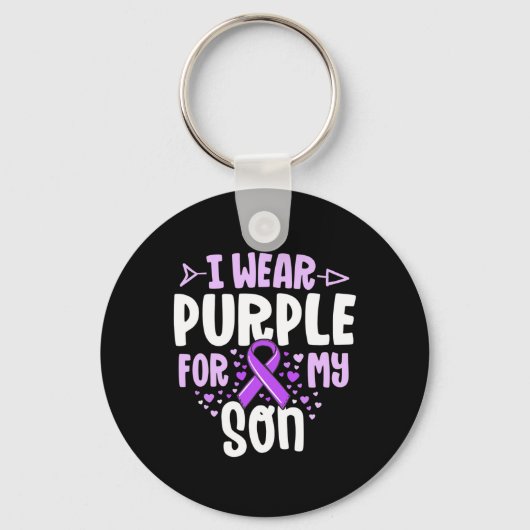 Epilepsy Ribbon I Draag Paars voor mijn zoon Gift Sleutelhanger (Voorkant)