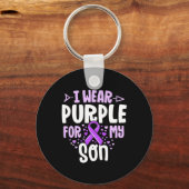 Epilepsy Ribbon I Draag Paars voor mijn zoon Gift Sleutelhanger (Voorkant)