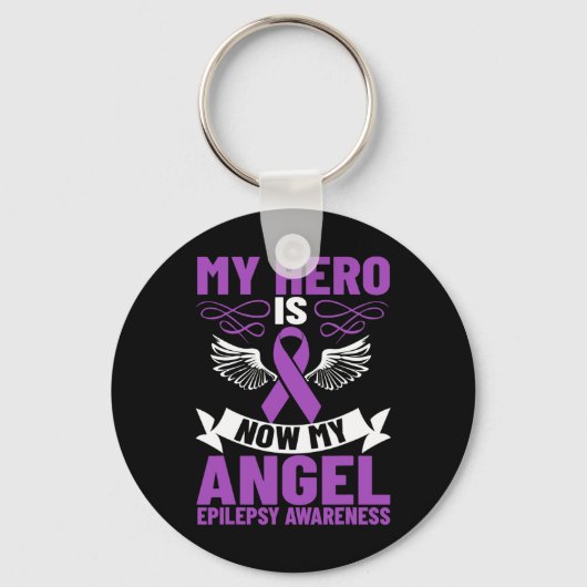 Epilepsy Ribbon My Hero Is Now My Angel Epilepsy A Sleutelhanger (Voorkant)