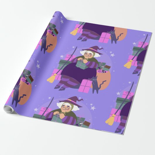 Epiphany Kerstheks Befana Zwarte Kat Cadeaupapier (Uitgerold)