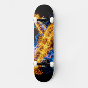 Episch Blauw Oranje Vlam Abstract Magische Energie Persoonlijk Skateboard