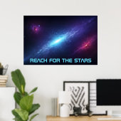 Episch Sci-Fi Universum Glanzende Blauwe Nevel Poster (Thuiskantoor)