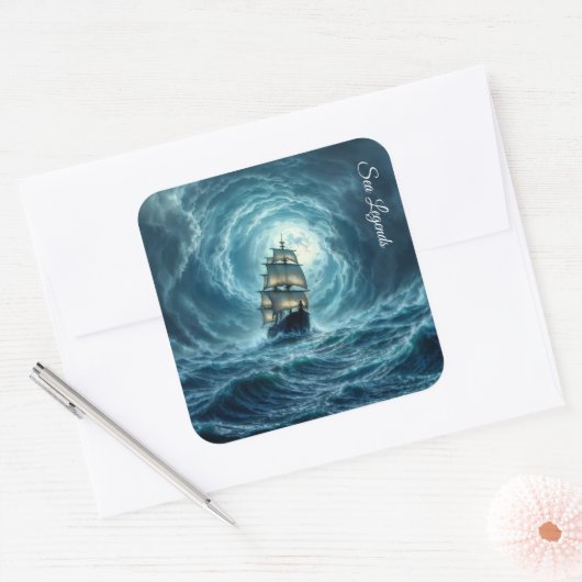 Episch storm boottocht maangolven avontuur vierkante sticker (Envelop)