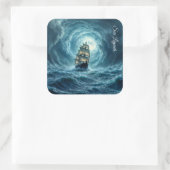 Episch storm boottocht maangolven avontuur vierkante sticker (Tas)