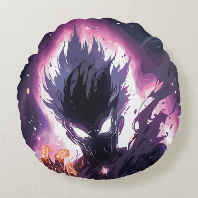 Epische Anime-Monsterillustratie Rond Kussen (Voorkant)