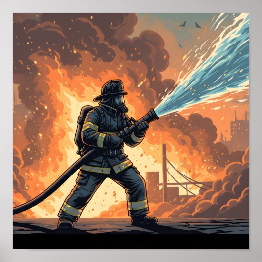 Epische brandweerman actiescene poster (Voorkant)