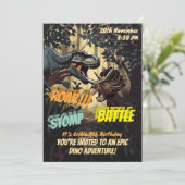 Epische Dinosaurus Stomp, Roar en Battle Verjaarda Kaart (Staand voorkant)