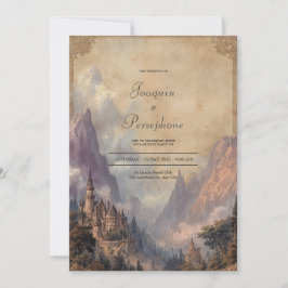 Epische Fantasie Bergkasteel Antieke Lijst Bruilof Kaart
