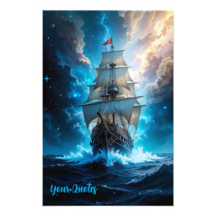 Epische Fantasy Zeilschip Storm Oceaan Foto Afdruk