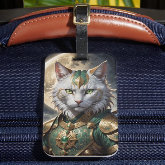 Epische gepantserde kattenkrijger bagagelabel (Voorkant Insitu 2)