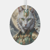 Epische gepantserde kattenkrijger glas ornament (Voorkant Rechts)