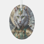 Epische gepantserde kattenkrijger glas ornament (Voorkant links)