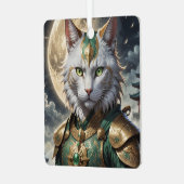 Epische gepantserde kattenkrijger metalen ornament (Voorkant links)