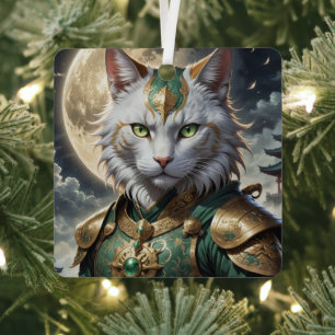 Epische gepantserde kattenkrijger metalen ornament