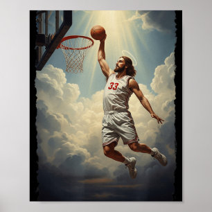 Epische Goddelijke Dunking Jezus op de Heilige Bas Poster