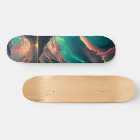 Epische groene lucht en bergen met Aurora Borealis Persoonlijk Skateboard (Horizontaal)