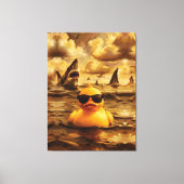 Epische haaienaanval met dappere rubber eend canvas afdruk (Voorkant)