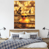 Epische haaienaanval met dappere rubber eend canvas afdruk (Insitu (Slaapkamer))
