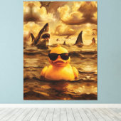 Epische haaienaanval met dappere rubber eend canvas afdruk (Insitu (Houten vloer))