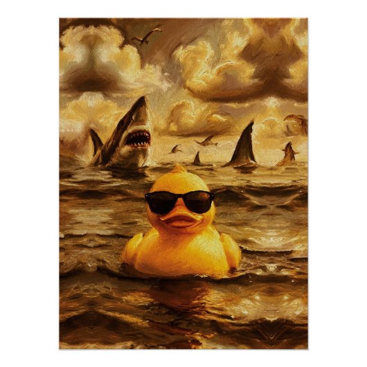 Epische haaienaanval met dappere rubber eend perfect poster (Voorkant)