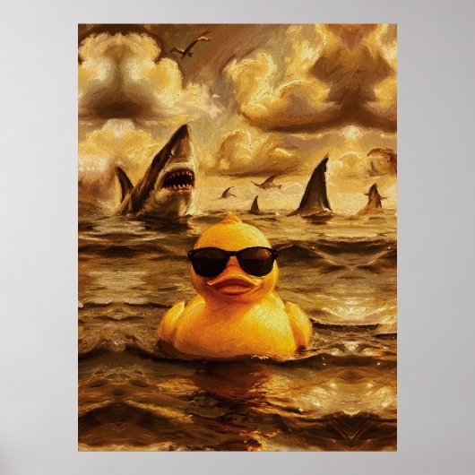 Epische haaienaanval met dappere rubber eend poster (Voorkant)