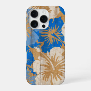 Epische Hibiscus Vintage Surfplank Nep Hout in Bla iPhone 16 Pro Hoesje