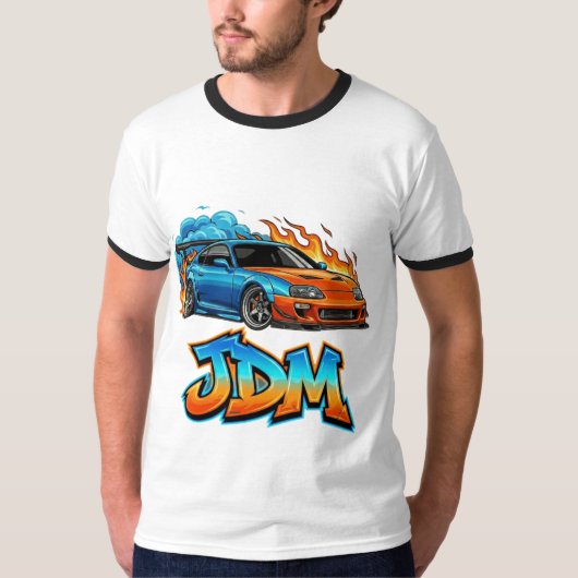 Epische JDM straatrace drift auto vlammend grafisc T-shirt (Voorkant)