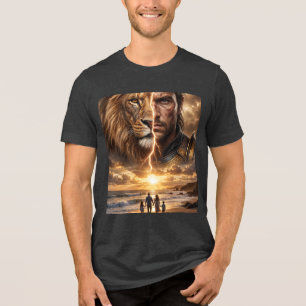 Epische Leeuw en Krijger Zonsondergang Tri-Blend Shirt