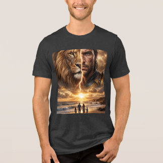 Epische Leeuw en Krijger Zonsondergang Tri-Blend Shirt