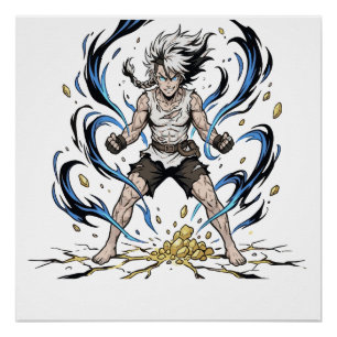 Epische Manga Krijger Kracht Ontwakende Illustrati Perfect Poster