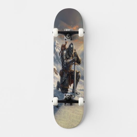Epische Ridder & Hermelijn Fantasy Kunst Persoonlijk Skateboard (Voorkant)
