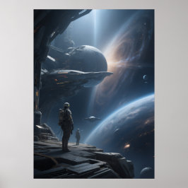 Epische ruimtewandelingzicht op sterrenstelsel van poster