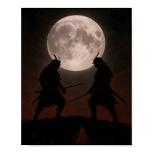 Epische Samurai Duël Onder Volle Maan Poster