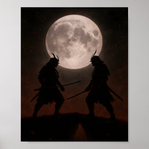 Epische Samurai Duël Onder Volle Maan Poster