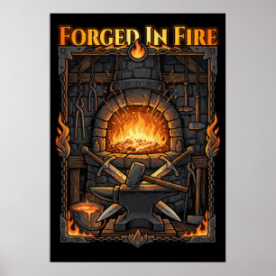Epische Smidse Forge Aambeeld & Zwaarden Fantasie  Poster
