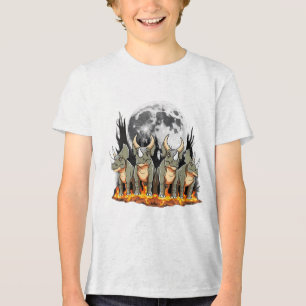 Epische Triceratops-dinosaurus – vurige maneschijn Tri-Blend Shirt