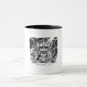 Epische Viking kat krijger met bijl en schild Mok