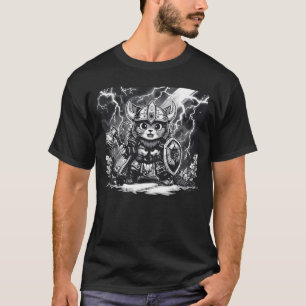 Epische Viking kat krijger met bijl en schild T-shirt