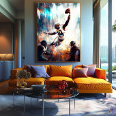 Epische voetbalvangst - Dynamische sportkunst Grid Canvas Afdruk