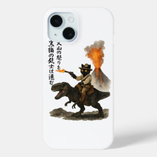 Epische Zwarte Kat Cowboy die op een Dinosaurus ri iPhone 15 Case
