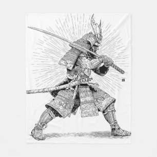 Epische Zwarte Samoerai Krijger Inkt Tekening Dekb Fleece Deken