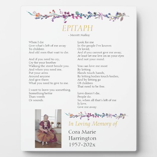 Epitaph Poem Custom Memorial Tabletop Fotoplaat (Voorkant)