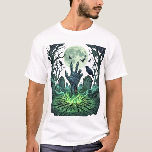 Epitapip Zombie Hand Volle Maan Kerkhof T-shirt (Voorkant)