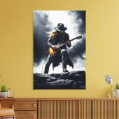 Epitisch Rockgitarist Rookeffect Canvas Afdruk (Insitu (Woonkamer))